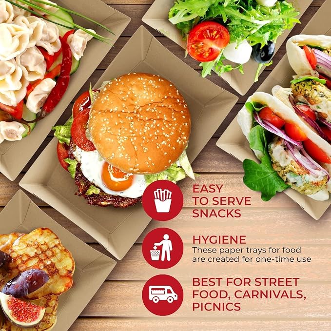 SPARGOS 3lb Paper Food Trays – Professional Grade Brown Food Boats - Image 5