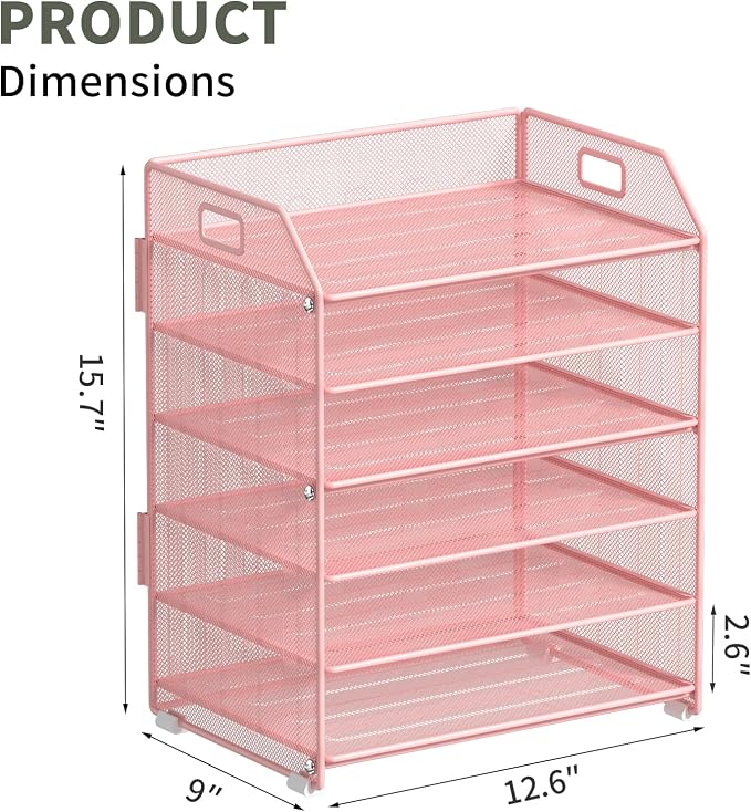6 Tier Paper Organizer Letter Tray, Metal Mesh Paper Tray Organizer - Image 5