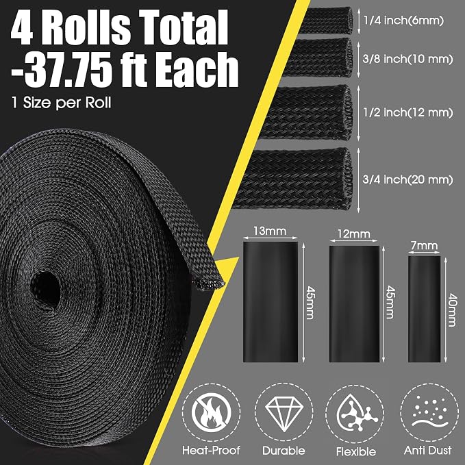 Tatuo 151 ft Expandable Braided Cable Sleeve Multi Size Braided Wire Sleeve - Image 2