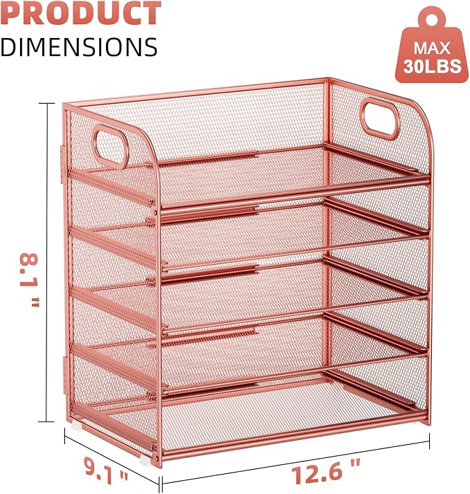 Marbrasse 5 Tier Paper Organizer Letter Tray, Mesh Desk File Organizer - Image 5