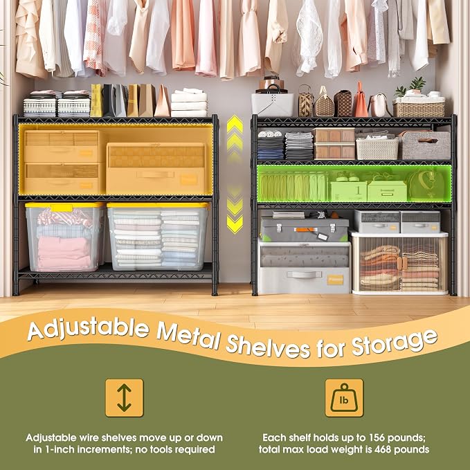 DurayLoly 35.6" W Storage Shelves, 3 Tier Adjustable Metal Shelving Unit Heavy - Image 4