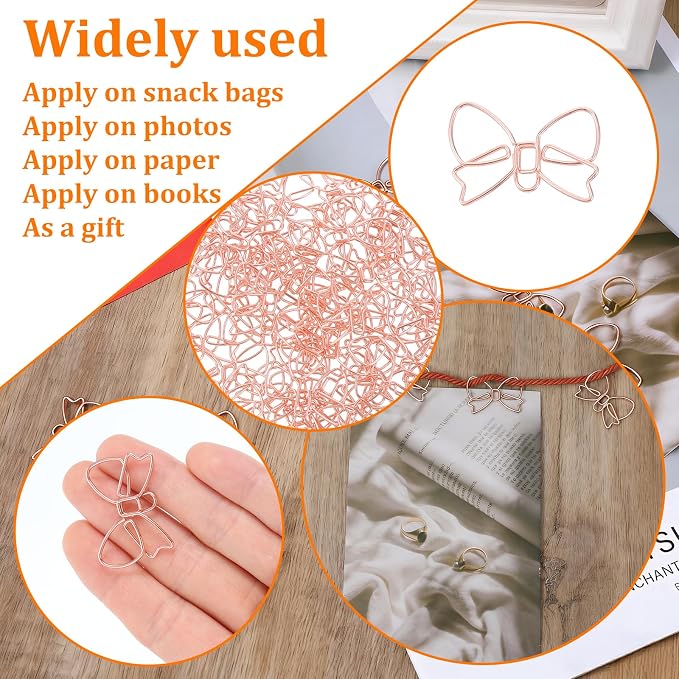 100PCS Rose Gold Paper Clips, Ymapinc Bow Paperclip, Fancy Metal Decorative - Image 7