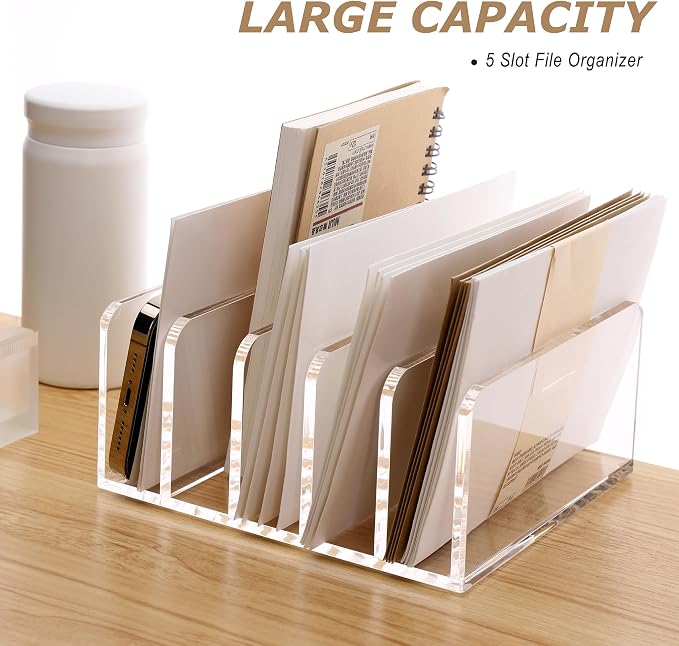 SANRUI 5 Compartments Acrylic Mail Sorter Holder, Vertical Letter Sorter & - Image 7