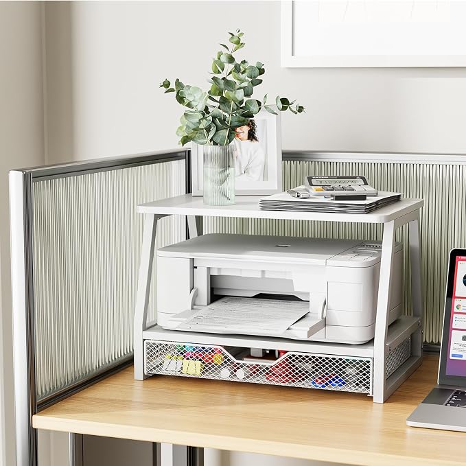 2-Tier Printer Stand with Storage, Desktop Organizer with Drawers - Image 3