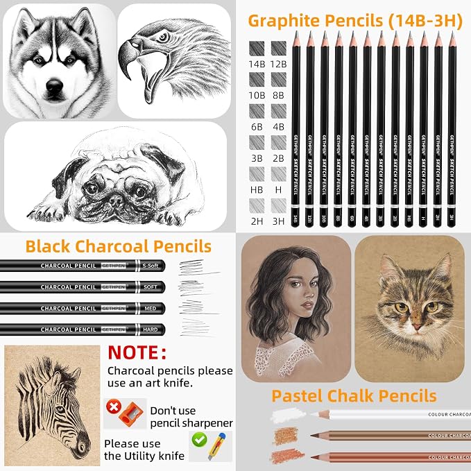 GETHPEN Sketch Pencils for Drawing, Graphite Pencil, Charcoal Pencil, - Image 3