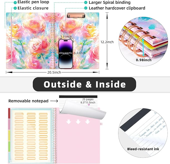 Ospelelf Pink Foldable Spiral Clipboard Folio - Image 3