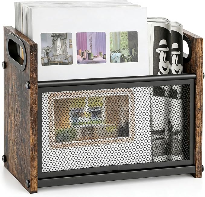 Rustic Magazine Holder, Wood Magazine Rack Floor, Magazine Storage Basket by OFIDELITY