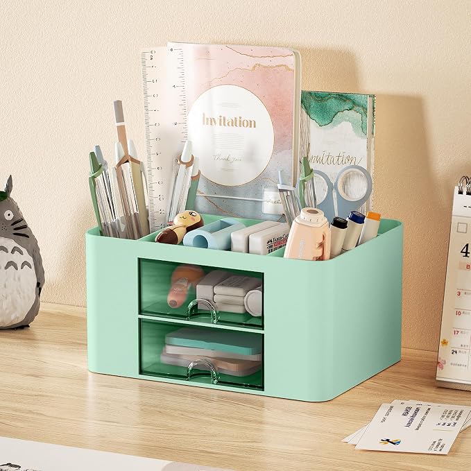 Marbrasse Pen Organizer with 2 Drawer, Desk Organizers and Accessories with 5 - Image 2