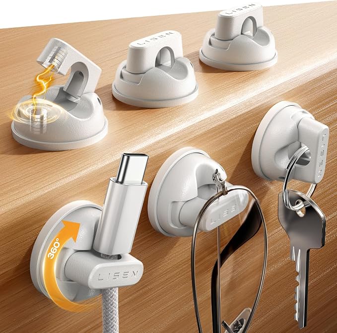 6-Pack Rotatable Cord Holder for Nightstand, LISEN 360°Rotating Magnetic Clips by Lisen