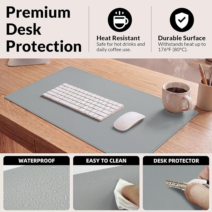 AFIING Cork Desk Mat, 35.4" x 17", Light Grey, Desk pad Protector | Dual-Sided - Image 4