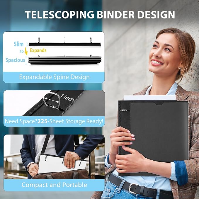 WOT I 12-Pack Telescoping 3 Ring Binder 1 Inch, Expandable Flexible Binder - Image 2