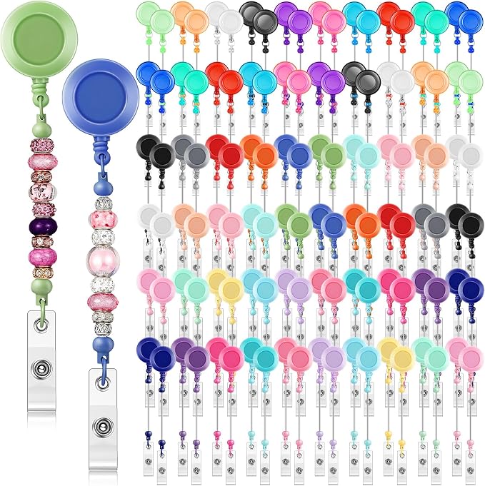 Sayglossy 100 Pcs Beadable Badge Reel Retractable Clips Holder by Sayglossy