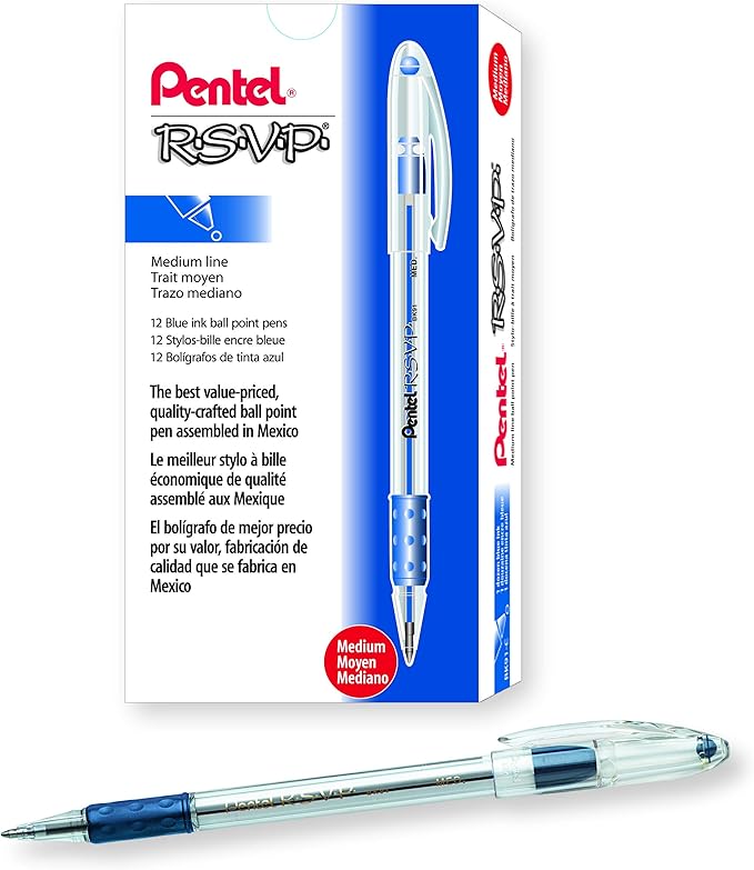 Pentel RSVP Ballpoint Pen, Medium Tip, Box of 12 by PentelofAmerica