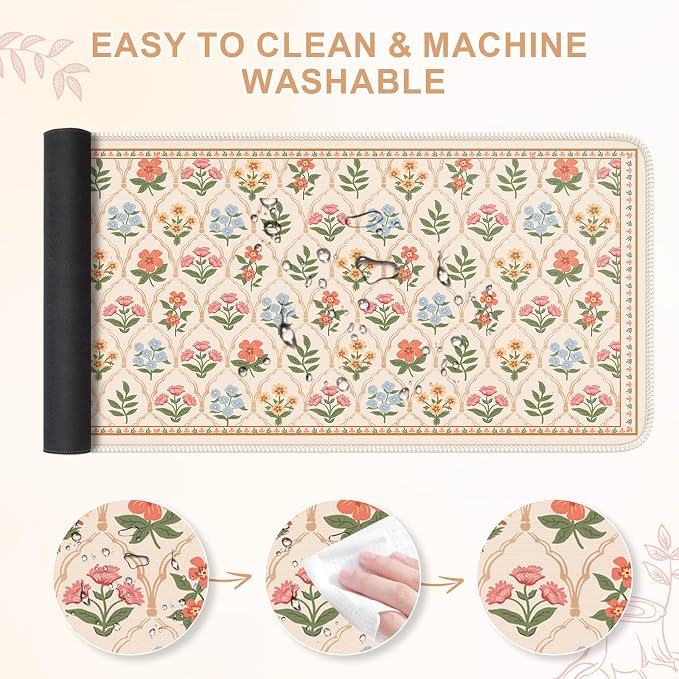 iCasso Floral Desk Pad Mat, Large Mouse Pad, Desk Matt - Image 5