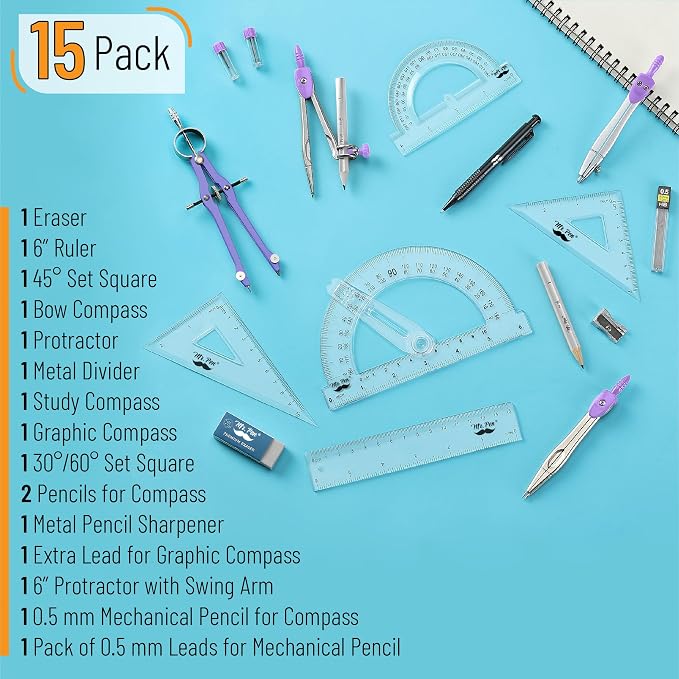 Mr. Pen- Geometry Set, 6 Inch Swing Arm Protractor, Divider | Set Squares - Image 2