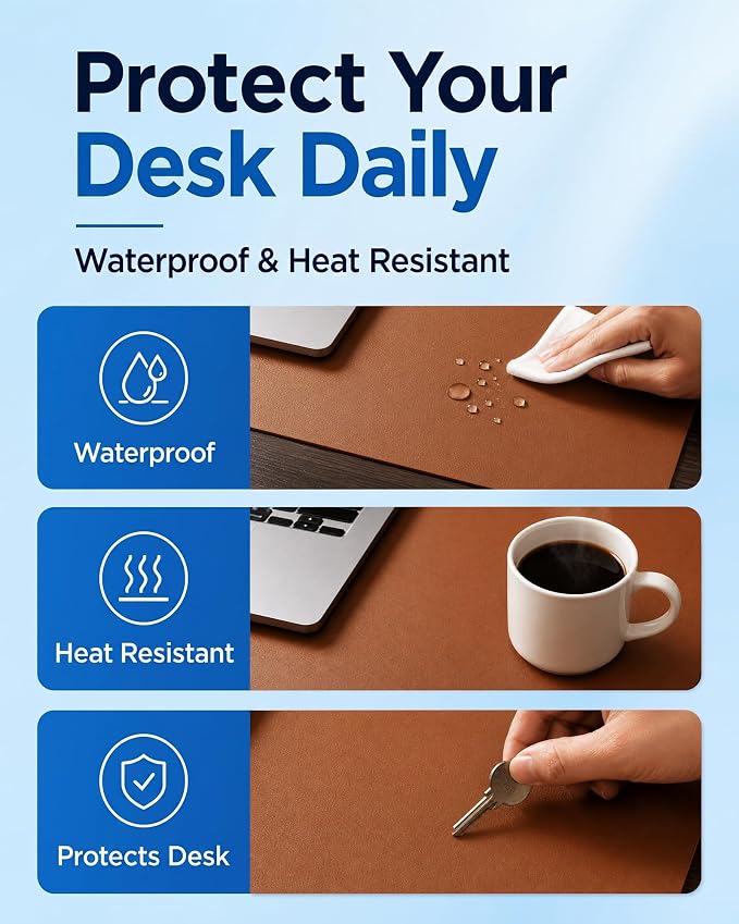 Aothia Double-Sided Desk Pad, Leather Desk Mat, Eco Cork Desk Pad Protector - Image 5