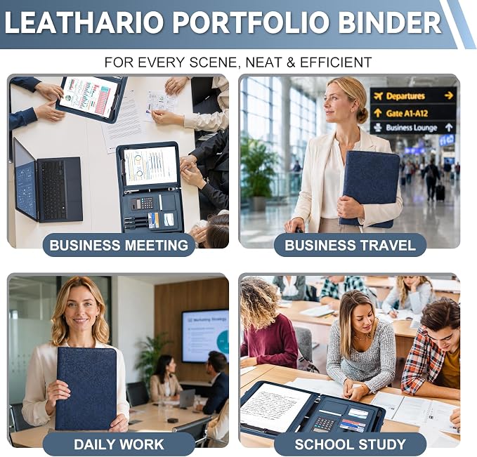 Leathario Portfolio Binder, Includes 5 Sheet Protectors and a Pen, 13 Inch - Image 8