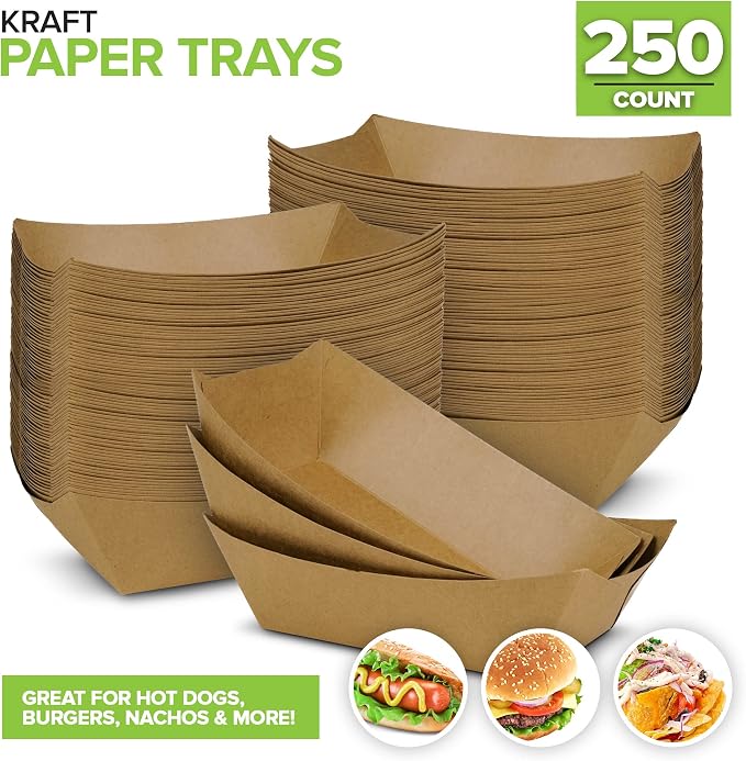 Stock Your Home [500 Pack Extra Large Disposable Brown Kraft Paper Food Trays - Image 2