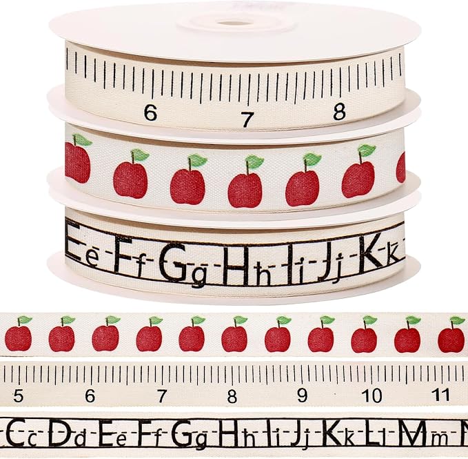 FYSUIMU Ruler Apples Alphabet Ribbons 3 Rolls 5/8 Inch x 5 Yards Back to School by FYSUIMU