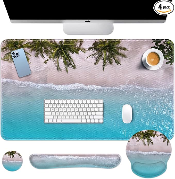 Britimes Blue Turquoise Ocean Keyboard Mouse Pad Set Beach Summer 4in1 Large by Britimes
