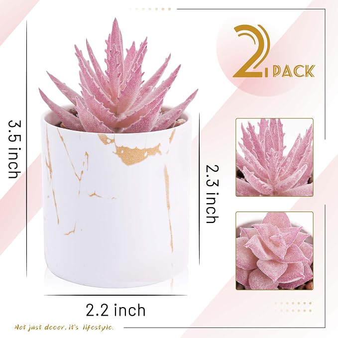Der Rose Set of 2 Succulents Plants Artificial Mini Fake Succulents Plants - Image 3