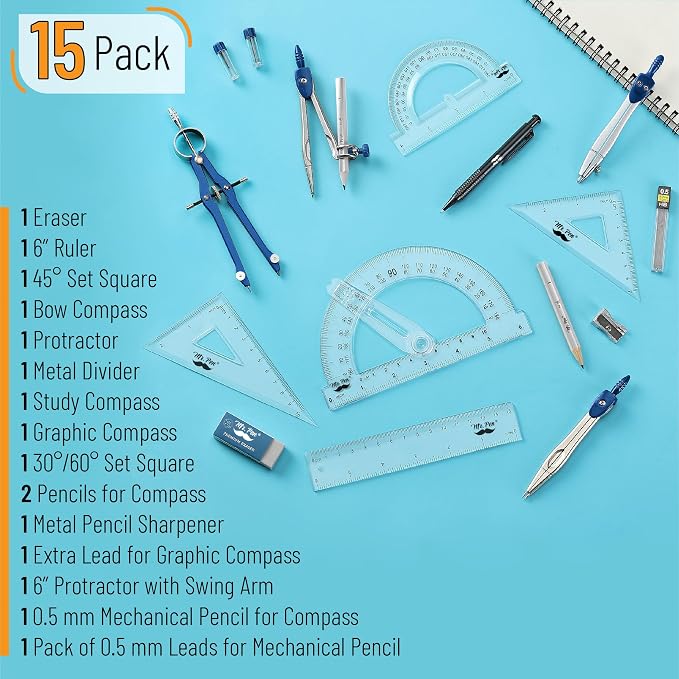 Mr. Pen- Geometry Set, 6 Inch Swing Arm Protractor | Divider, Set Squares - Image 2
