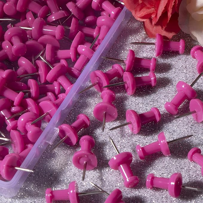 VAPKER Push Pins Tacks 120Pcs Solid Hot Pink Thumb Tacks Larger Size Pin Map - Image 4