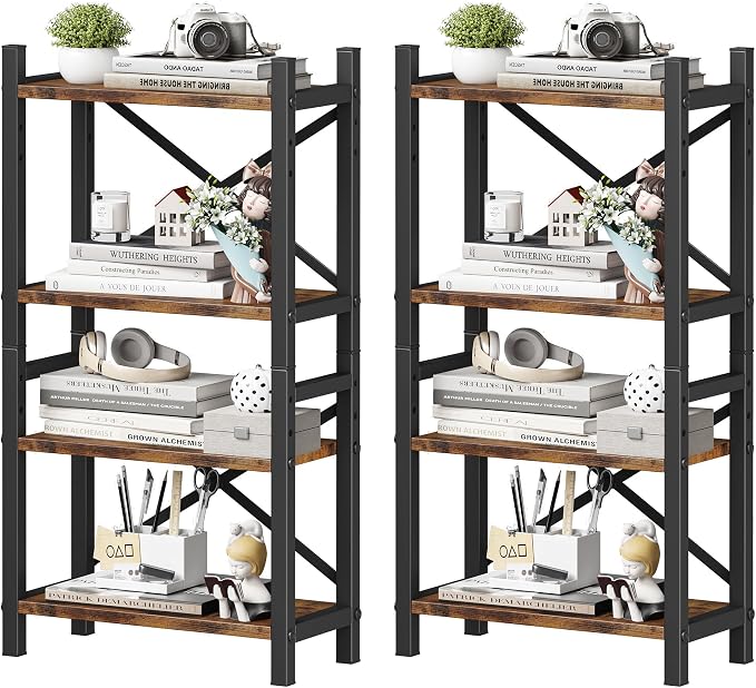 2-Pack Desktop Bookshelf, 4-Tier Stackable Narrow Bookcase, Adjustable by Homeiju
