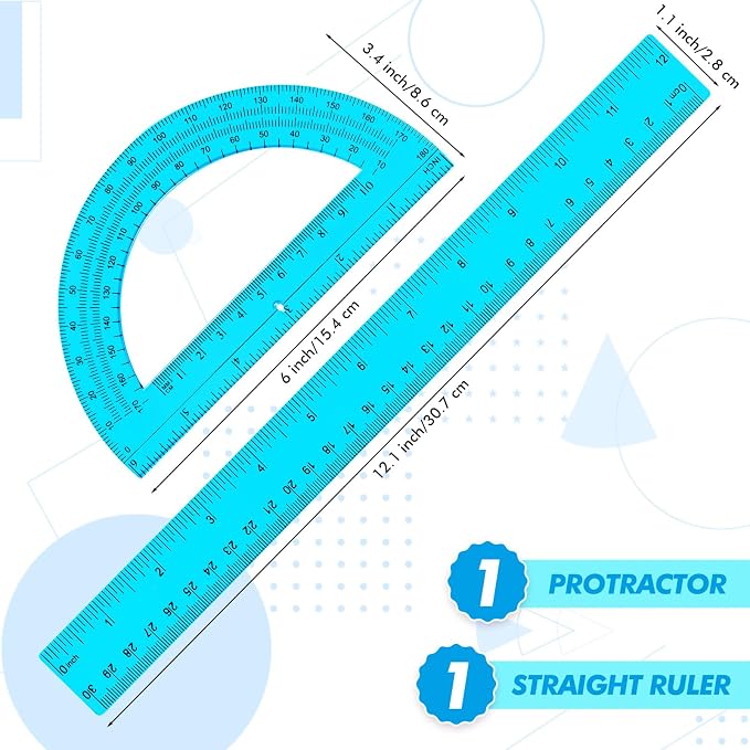 Zonon 2 Pcs 12 Inch Clear Ruler and 6 Inch Plastic Protractor Set, Dual Scale - Image 2