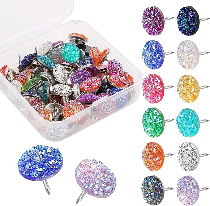 50Pcs Push Pins, Shiny Diamond Glitter Rhinestone Decorative Thumb Tacks by SunAngel