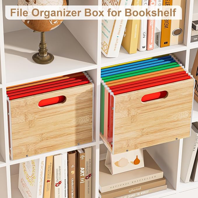 Sbanmao 2 Pack Hanging File Organizer, Bamboo Filing Box File Crate Storage - Image 5