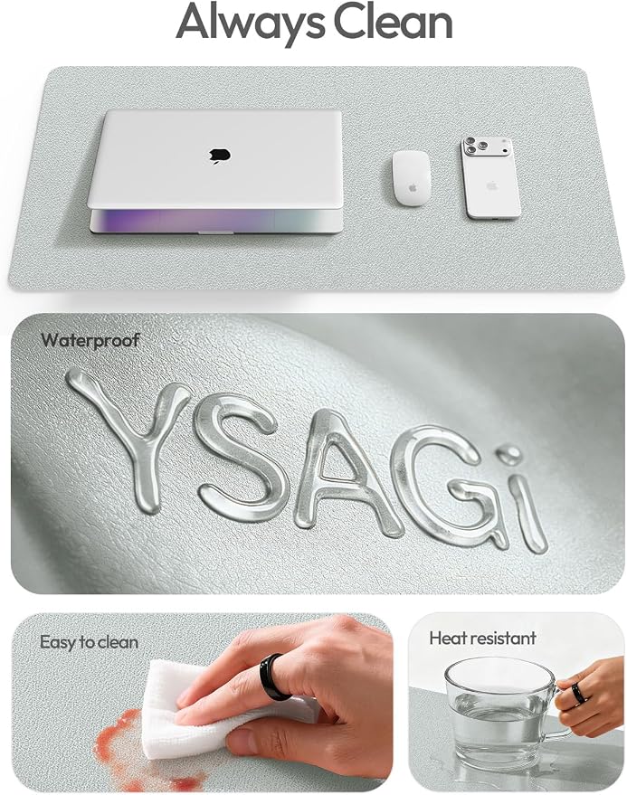 YSAGi Leather Desk Pad Protector, Office Desk Mat, Large Mouse Pad, Non-Slip PU - Image 7