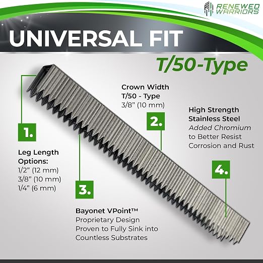 T50 Staples Three/Eighths Crown Staples Stainless Steel;; Stainless Steel - Image 4
