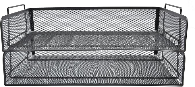 EASEPRES 2 Pack Stackable Desk Paper Tray, Metal Mesh Desktop Document Letter - Image 6