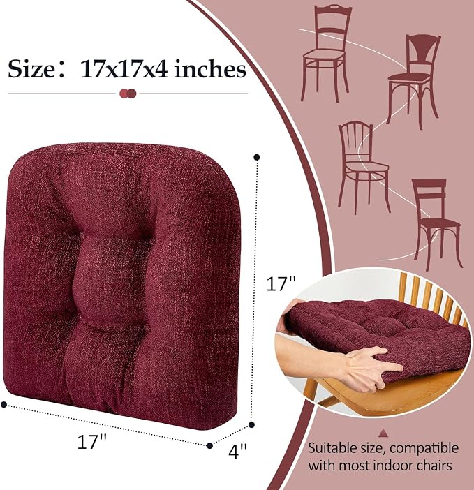downluxe Chair Cushions for Dining Chairs 4 Pack, Tufted Indoor Chair Pads - Image 4