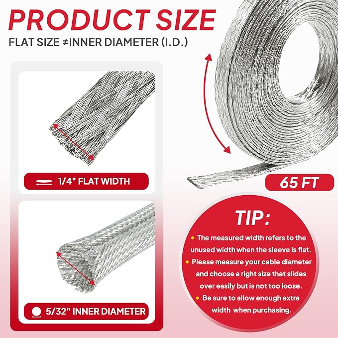 Tinned Copper Braid Wire Shielding Ground Strap Metal Cable Sleeve Expandable - Image 2