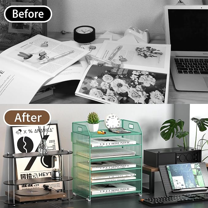 6 Tier Paper Organizer Letter Tray, Metal Mesh Paper Tray Organizer - Image 6