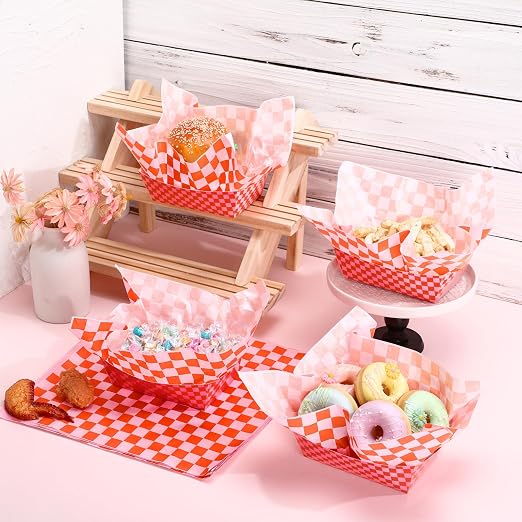 Geosar 100 Pcs Gingham Party Supply Disposable Paper Food Tray Bulk Disposable - Image 4