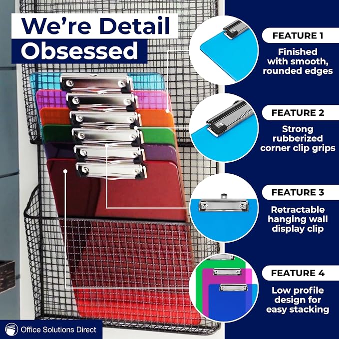 Plastic Clipboards with Low Profile Clip Set of 6-12.5 x 9 Inch Multi Color - Image 5