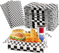 120 Pcs 4Lb Race Car Birthday Party Supplies Checkered Large Paper Food Trays by Dualshine
