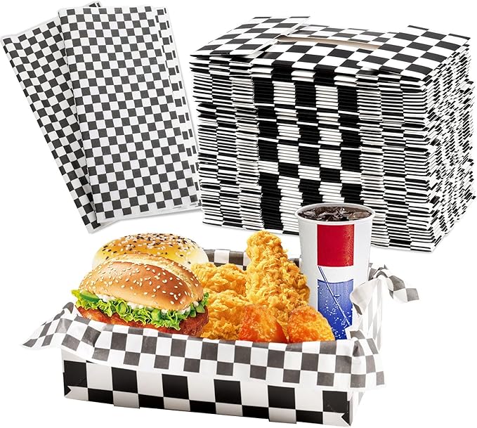 120 Pcs 4Lb Race Car Birthday Party Supplies Checkered Large Paper Food Trays by Dualshine