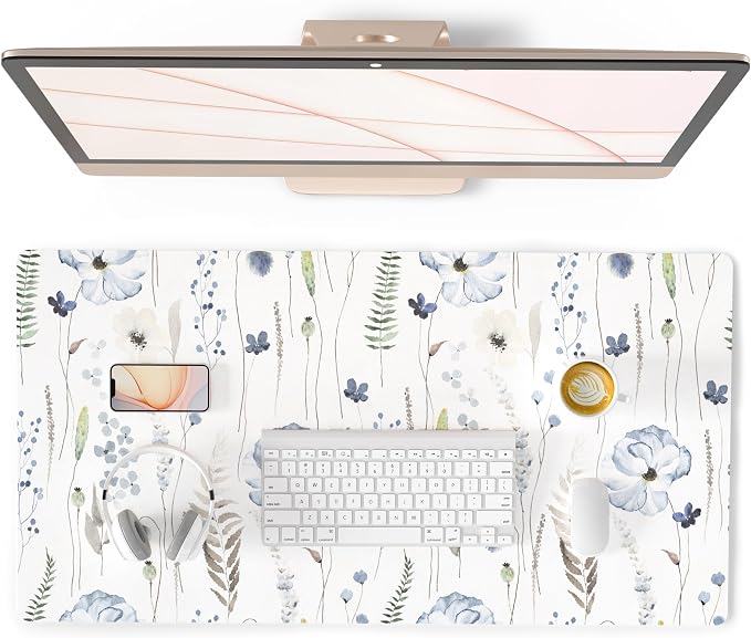 QiyI Large Mouse Pad for Desk, Floral Desk Mat for Desktop, Women Girls Office by QIYI