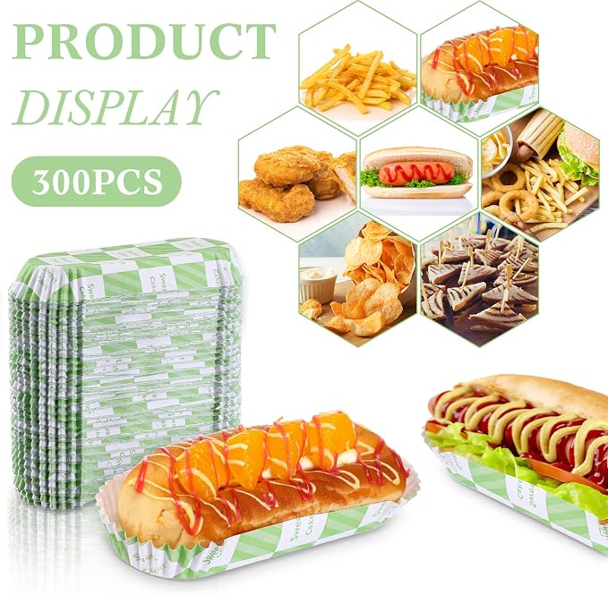 Yinkin 300 Pcs Paper Hot Dog Trays Valentine's Day 6 Inch Food Trays Concession - Image 3