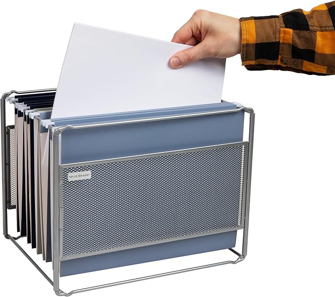 Mind Reader Hanging File Folder Organizer, Desktop Organizer, Metal Mesh - Image 4
