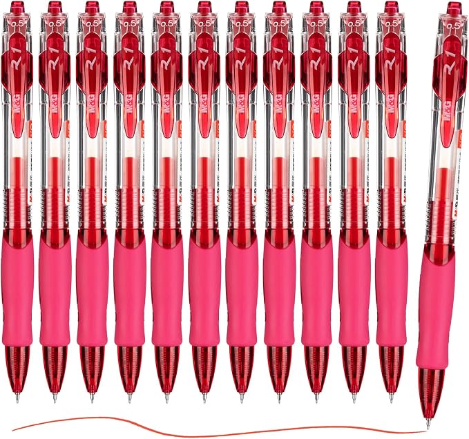 M&G 12Pcs Gel Pens, 0.5mm Red Ink Gel Pens Fine Point, Quick Dry Gel Ink Pens by MG