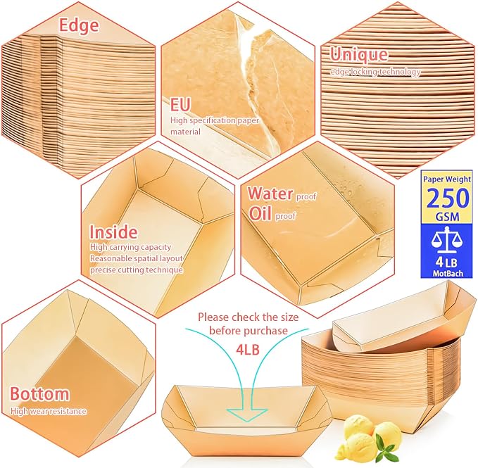 100 Pack 4LB Paper Food Boat Trays Disposable Paper Boat Containers, Heavy Duty - Image 3