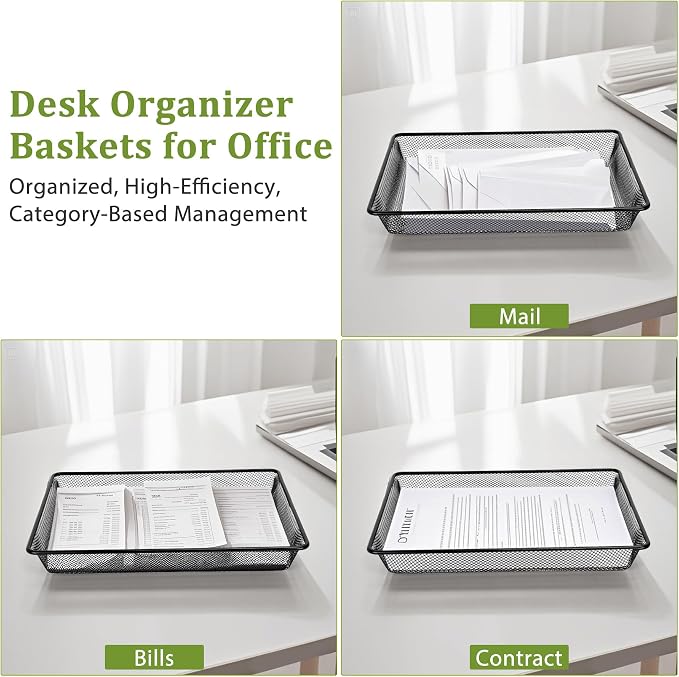Office Metal Mesh Basket for Desk, Single Paper Tray Organizer, Turn in Trays - Image 5