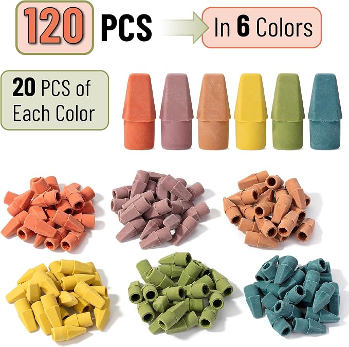 Mr. Pen- Pencil Top Erasers, 120 Pack, Folk Festival Colors | Latex-Free & No - Image 2
