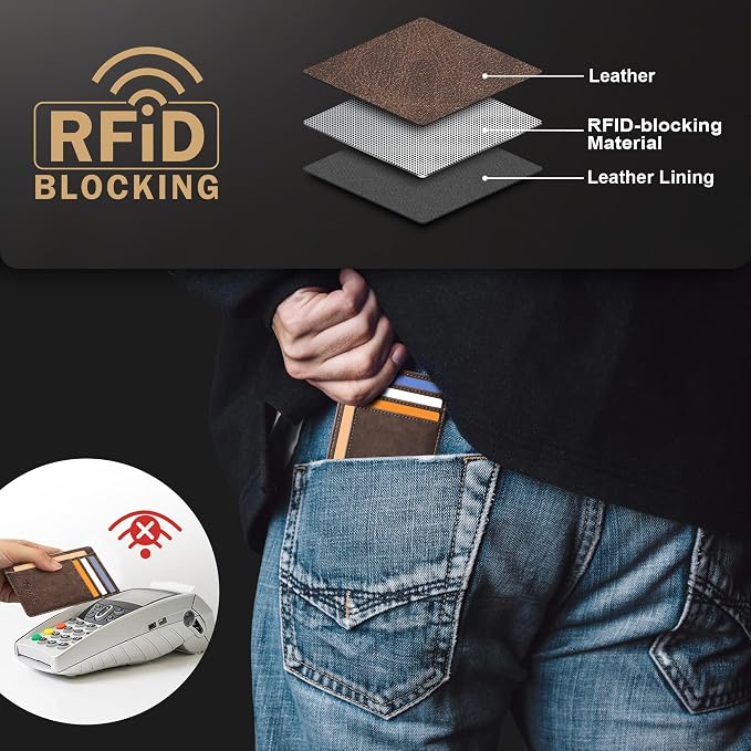 Travelambo Slim Wallet Front Pocket Minimalist Leather RFID Blocking Medium Size - Image 6