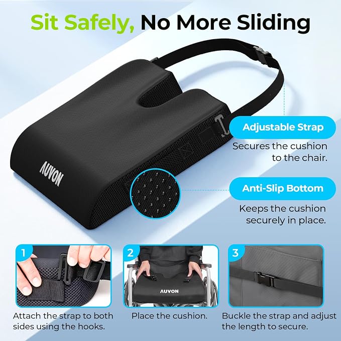 AUVON Gel Wheelchair Seat Cushion, Waterproof Cover, Pressure Sore & Ulcer | - Image 8